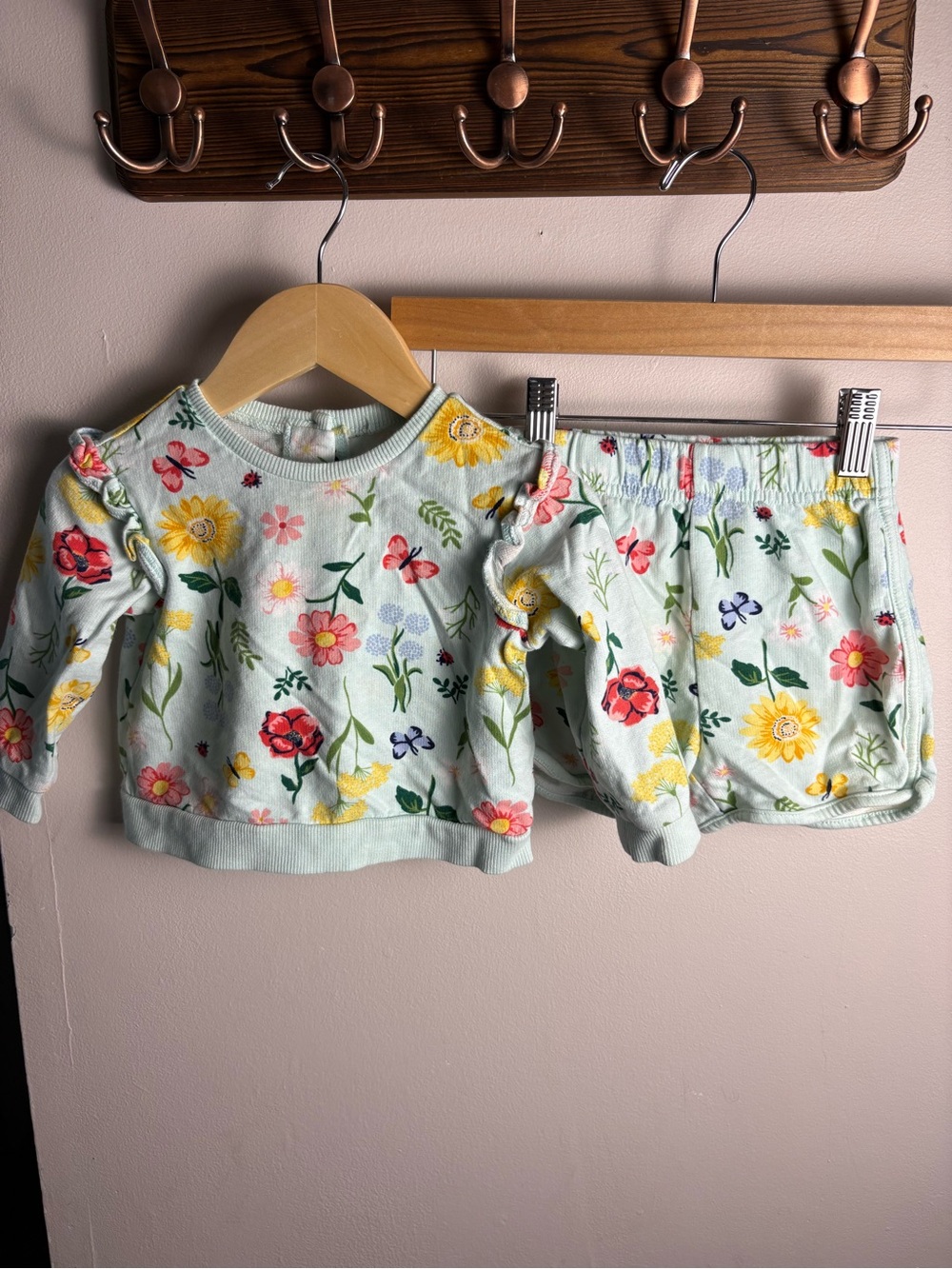 Little Me Mint Floral Sweatshirt & Shorts Matching Set 18 Months